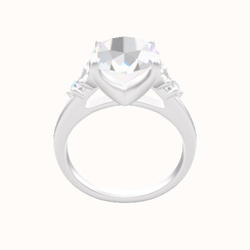 Cathedral Band with Marquise & Round Diamond Sidestones Engagement Ring With Four Prong Head