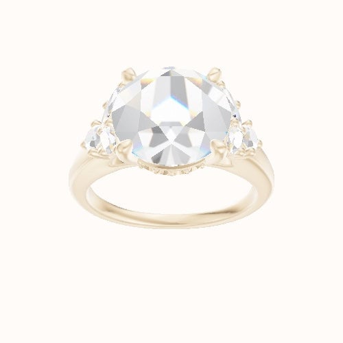 Cathedral Band with Marquise & Round Diamond Sidestones Engagement Ring With Front set gallery Head