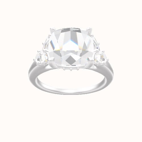 Cathedral Band with Marquise & Round Diamond Sidestones Engagement Ring With Front set gallery Head