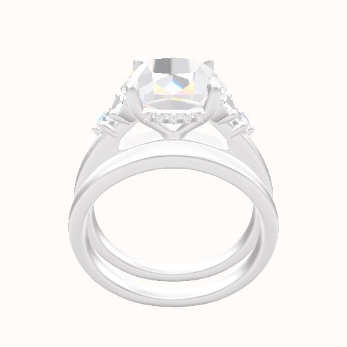 Cathedral Band with Marquise & Round Diamond Sidestones Engagement Ring With Front set gallery Head and Matching Band