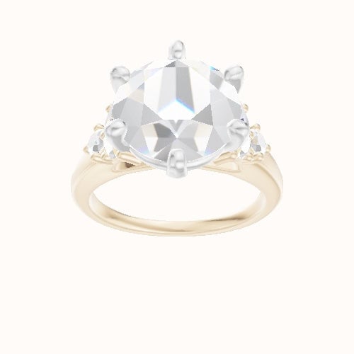 Cathedral Band with Marquise & Round Diamond Sidestones Engagement Ring With High Set Six Prong Head