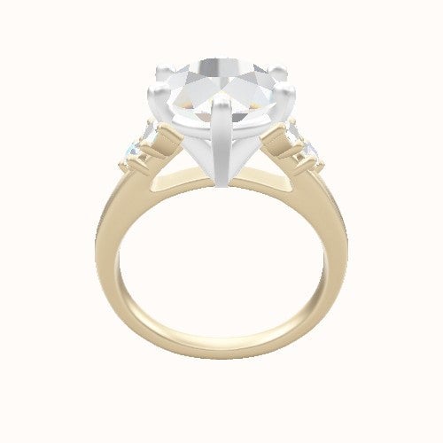 Cathedral Band with Marquise & Round Diamond Sidestones Engagement Ring With High Set Six Prong Head