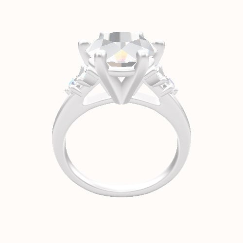 Cathedral Band with Marquise & Round Diamond Sidestones Engagement Ring With High Set Six Prong Head