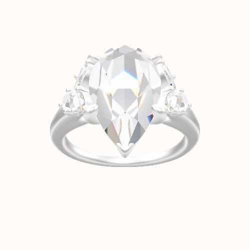 Cathedral Band with Marquise & Round Diamond Sidestones Engagement Ring With Low Set Four Prong Head