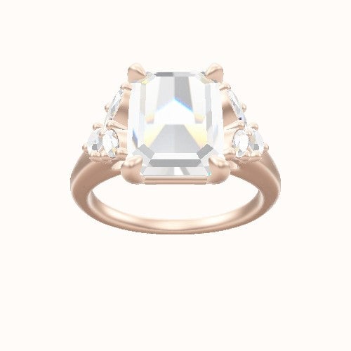 Cathedral Band with Marquise & Round Diamond Sidestones Engagement Ring With Low Set Four Prong Head