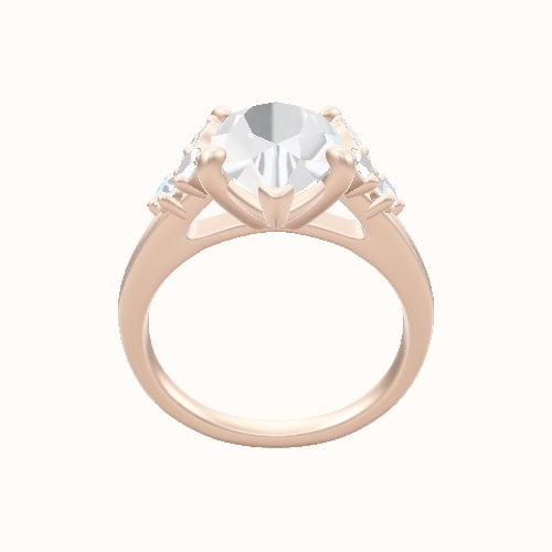 Cathedral Band with Marquise & Round Diamond Sidestones Engagement Ring With Low Set Four Prong Head