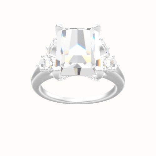 Cathedral Band with Marquise & Round Diamond Sidestones Engagement Ring With Pave V Prong Head