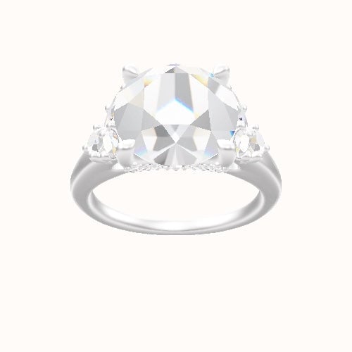 Cathedral Band with Marquise & Round Diamond Sidestones Engagement Ring With Pave V Prong Head
