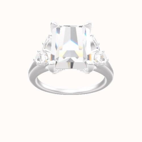 Cathedral Band with Marquise & Round Diamond Sidestones Engagement Ring With Pave V Prong Head