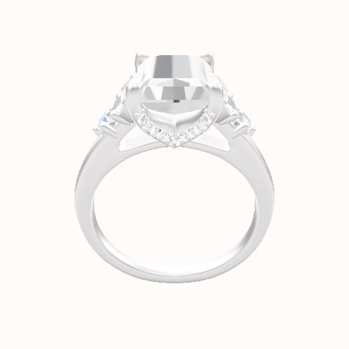 Cathedral Band with Marquise & Round Diamond Sidestones Engagement Ring With Pave V Prong Head