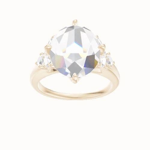 Cathedral Band with Marquise & Round Diamond Sidestones Engagement Ring With Petal Compass Prong Head