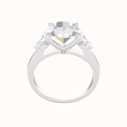 Cathedral Band with Marquise & Round Diamond Sidestones Engagement Ring With Petal Four Prong Head