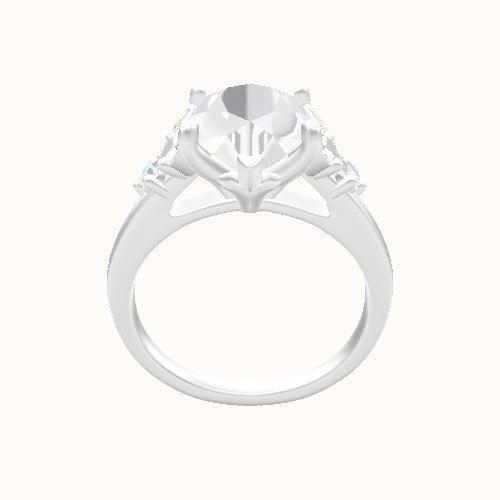 Cathedral Band with Marquise & Round Diamond Sidestones Engagement Ring With Petal Four Prong Head