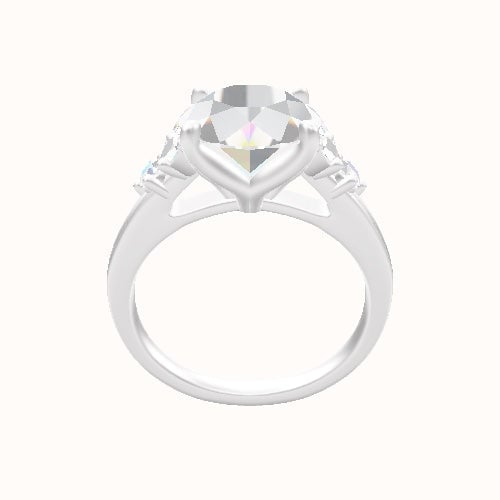 Cathedral Band with Marquise & Round Diamond Sidestones Engagement Ring With Petal Four Prong Head