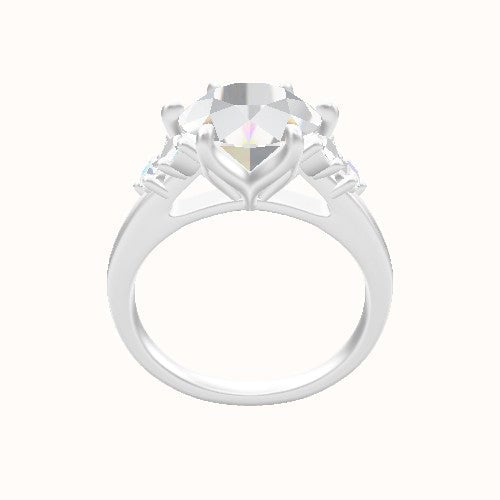 Cathedral Band with Marquise & Round Diamond Sidestones Engagement Ring With Petal Six Prong Head
