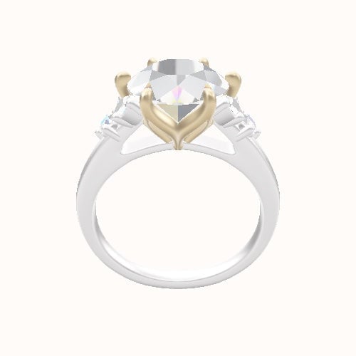 Cathedral Band with Marquise & Round Diamond Sidestones Engagement Ring With Petal Six Prong Head