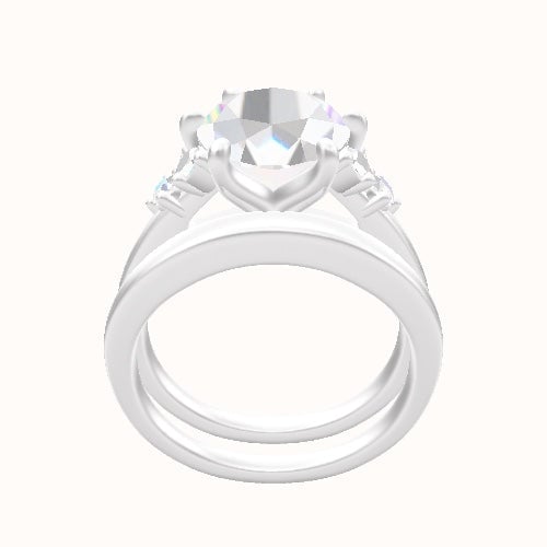 Cathedral Band with Marquise & Round Diamond Sidestones Engagement Ring With Petal Six Prong Head and Matching Band