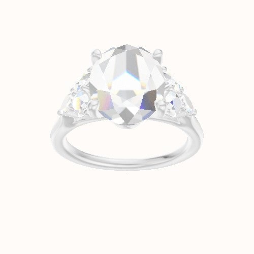 Cathedral Band with Marquise & Round Sidestone Trio Engagement Ring With Crown Four Prong w. Surprise Diamond Head