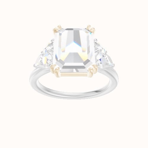 Cathedral Band with Marquise & Round Sidestone Trio Engagement Ring With Double Prongs Head