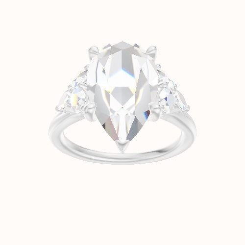 Cathedral Band with Marquise & Round Sidestone Trio Engagement Ring With Four Prong Head
