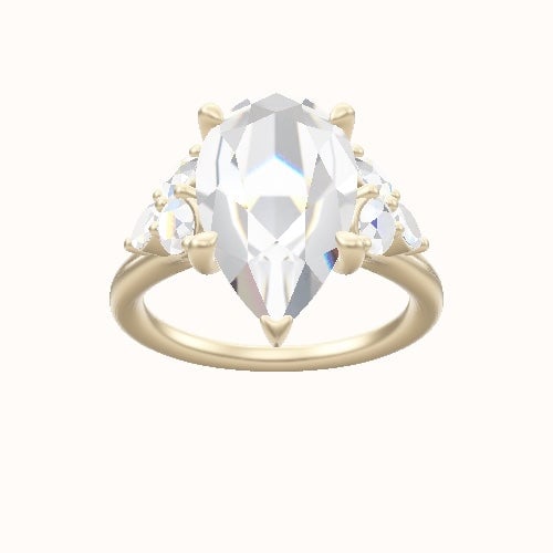 Cathedral Band with Marquise & Round Sidestone Trio Engagement Ring With Four Prong Head