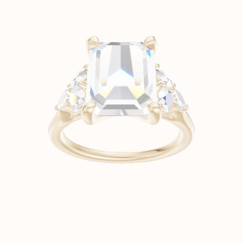 Cathedral Band with Marquise & Round Sidestone Trio Engagement Ring With Four Prong Head