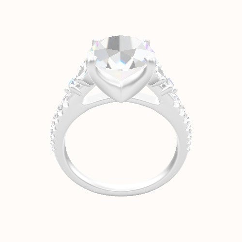 Cathedral Band with Marquise & Round Sidestone Trio Engagement Ring With Four Prong Head