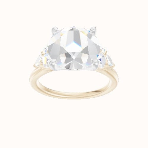 Cathedral Band with Marquise & Round Sidestone Trio Engagement Ring With Four Prong Head