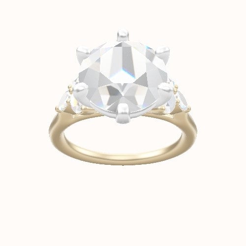 Cathedral Band with Marquise & Round Sidestone Trio Engagement Ring With High Set Six Prong Head