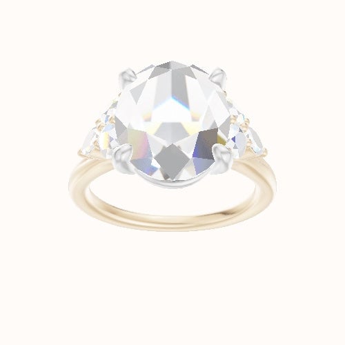 Cathedral Band with Marquise & Round Sidestone Trio Engagement Ring With Low Set Four Prong Head