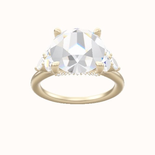 Cathedral Band with Marquise & Round Sidestone Trio Engagement Ring With Pave V Prong Head