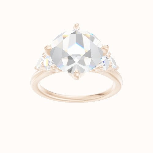 Cathedral Band with Marquise & Round Sidestone Trio Engagement Ring With Petal Compass Prong Head