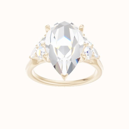 Cathedral Band with Marquise & Round Sidestone Trio Engagement Ring With Petal Four Prong Head