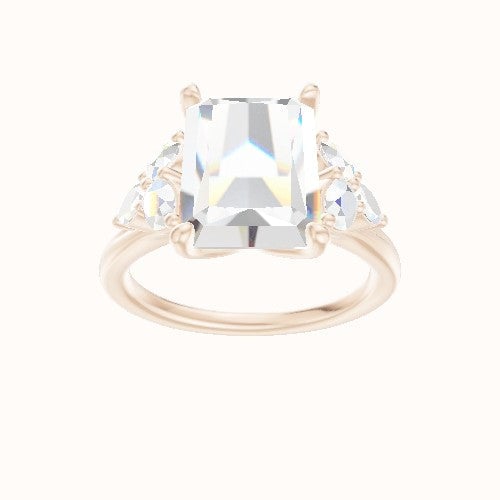 Cathedral Band with Marquise & Round Sidestone Trio Engagement Ring With Petal Four Prong Head