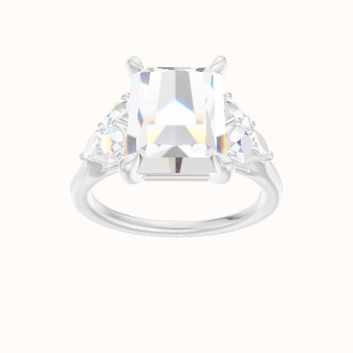 Cathedral Band with Marquise & Round Sidestone Trio Engagement Ring With Standard Four Prong Head