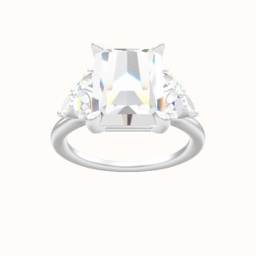 Cathedral Band with Marquise & Round Sidestone Trio Engagement Ring With Standard Four Prong Head