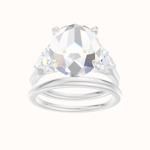 Cathedral Band with Marquise & Round Sidestone Trio Engagement Ring With X Gallery Head and Matching Band