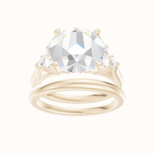 Cathedral Band with Marquise & Round Sidestones Engagement Ring With Accent Diamond Head and Matching Band