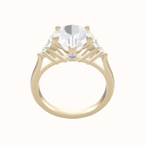 Cathedral Band with Marquise & Round Sidestones Engagement Ring With Crown Four Prong w. Surprise Diamond Head