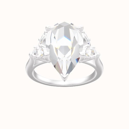 Cathedral Band with Marquise & Round Sidestones Engagement Ring With Crown Four Prong w. Surprise Diamond Head