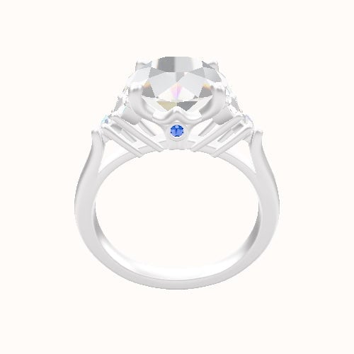 Cathedral Band with Marquise & Round Sidestones Engagement Ring With Crown Four Prong w. Surprise Diamond Head