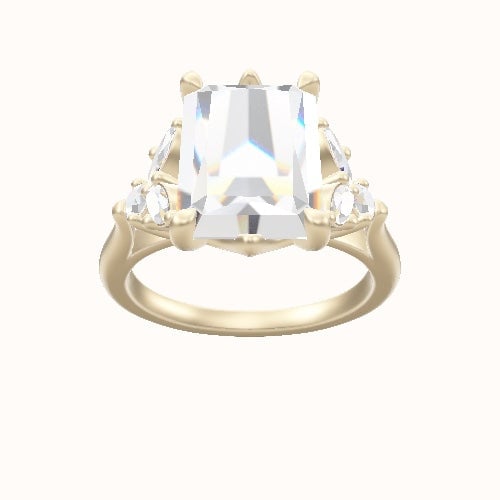 Cathedral Band with Marquise & Round Sidestones Engagement Ring With Crown Six Prong w. accent Diamond Head