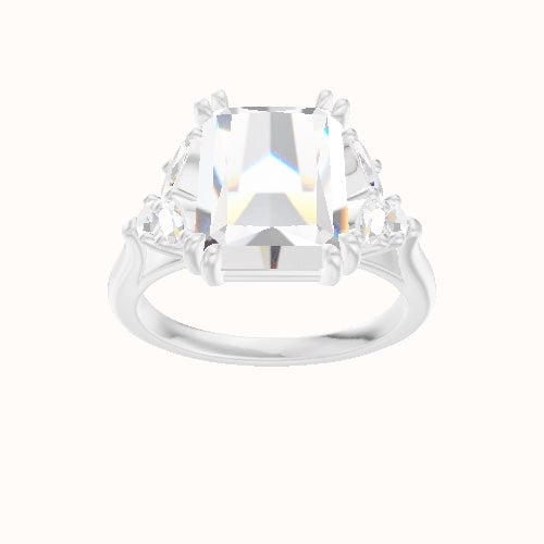 Cathedral Band with Marquise & Round Sidestones Engagement Ring With Double Prongs Head