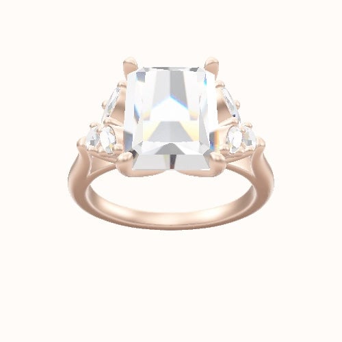 Cathedral Band with Marquise & Round Sidestones Engagement Ring With Petal Four Prong Head