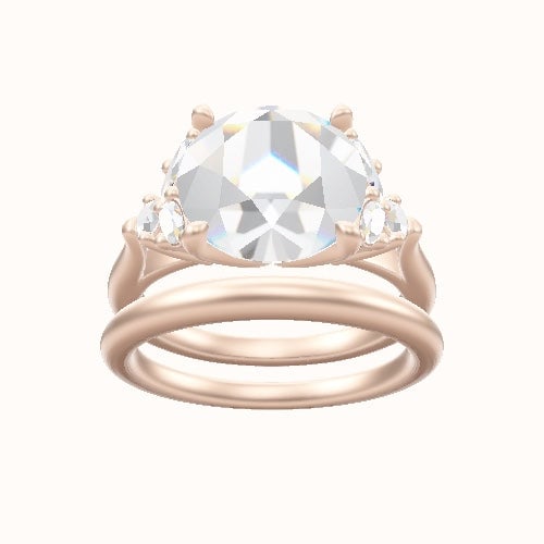 Cathedral Band with Marquise & Round Sidestones Engagement Ring With Petal Four Prong Head and Matching Band