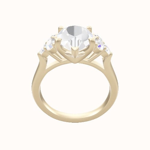 Cathedral Band with Round Sidestone Trio Engagement Ring With Four Prong Head