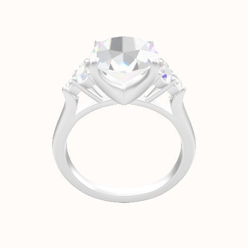 Cathedral Band with Round Sidestone Trio Engagement Ring With Four Prong Head