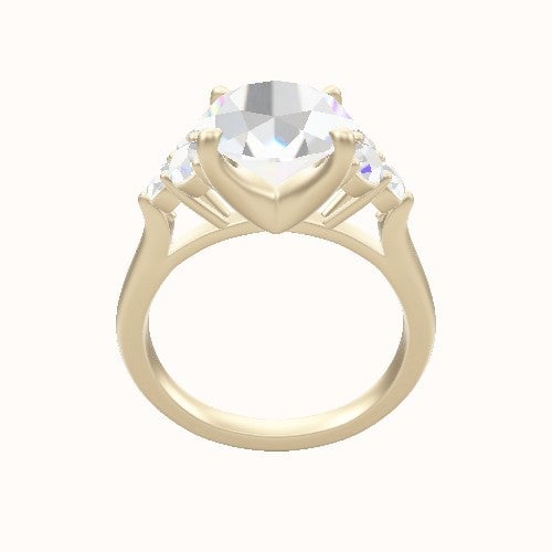 Cathedral Band with Round Sidestone Trio Engagement Ring With Four Prong Head