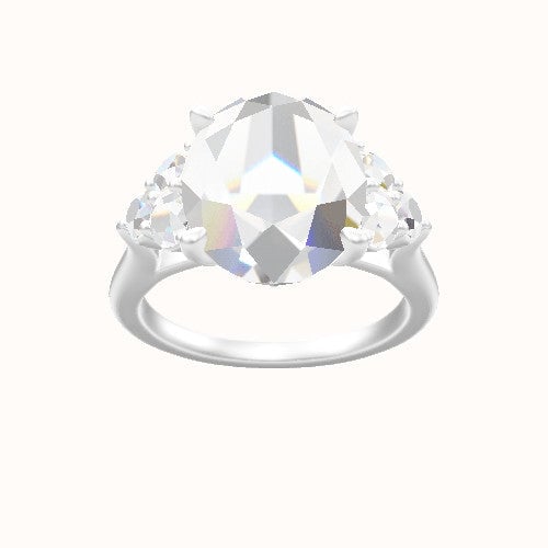 Cathedral Band with Round Sidestone Trio Engagement Ring With Front set gallery Head