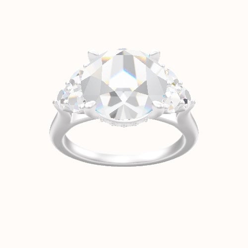 Cathedral Band with Round Sidestone Trio Engagement Ring With Front set gallery Head